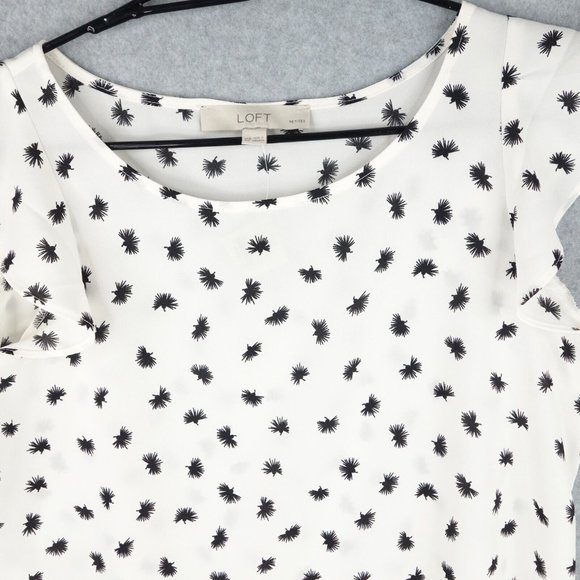 LOFT Top Women's Extra Small Petite White Chiffon Flutter Sleeve Ruffle Hem Boho - Picture 2 of 10